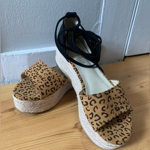 Shein Leopard Tie Leg Espadrille Wedges size 38(EUR)/ size 7(US)